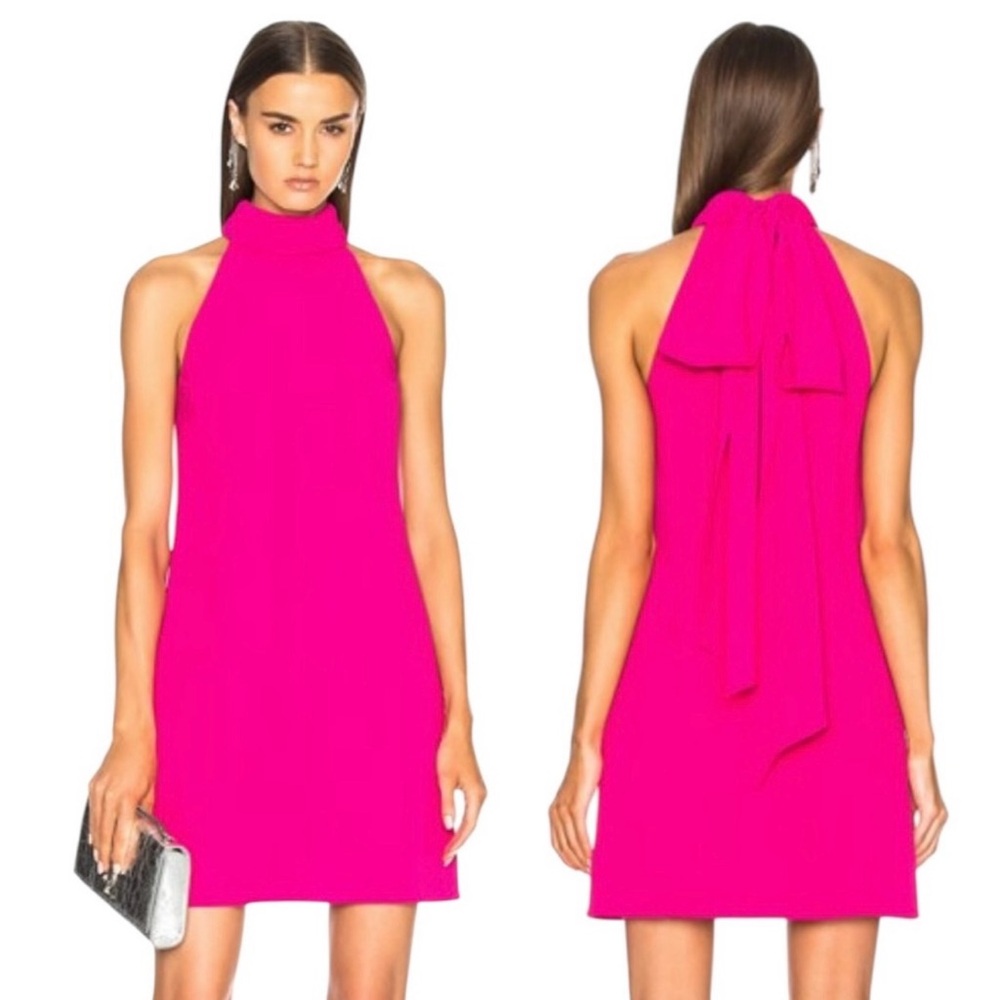 Brandon Maxwell Womens Dress 2 Hot Pink High Neck Bow Halter Cocktail Mini Event
